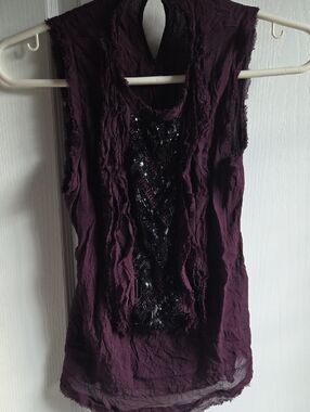 Vince Plum Sleeveless Tank with Black Sequin Panel